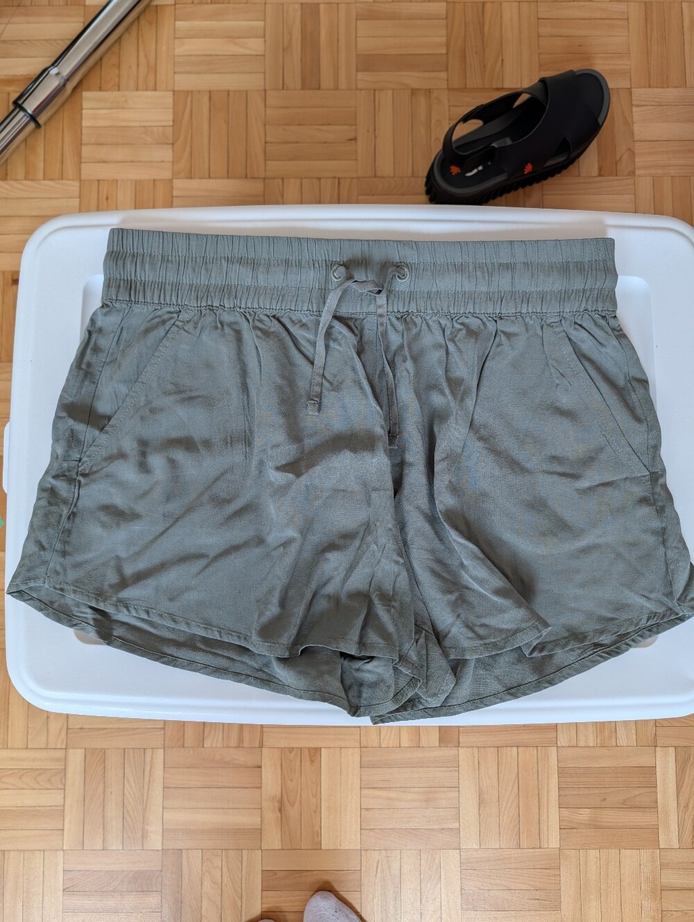 Lightweight Olive Green Athletic Shorts with Drawstring Waist